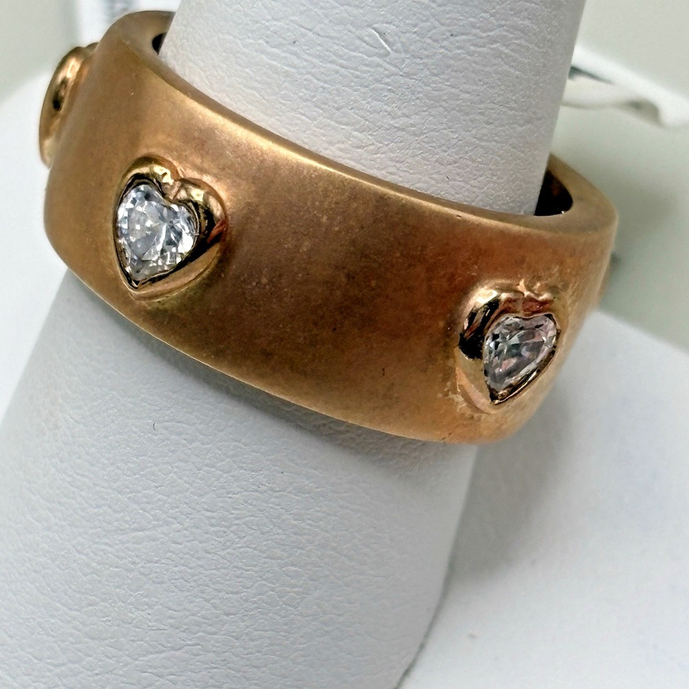 Lauren G Adams 18K Gold Plated Wide Band Ring Cubic Hearts 9.75 $150 MSRP